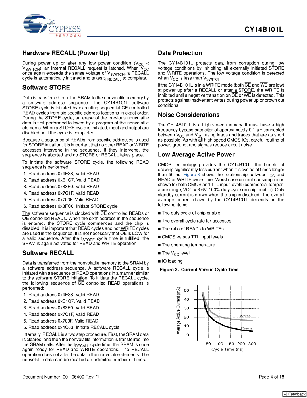 Cypress CY14B101L manual Hardware Recall Power Up, Software Store, Software Recall, Noise Considerations 