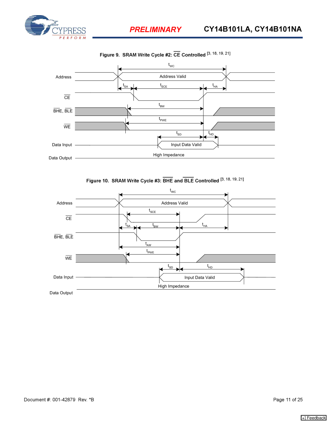 Cypress CY14B101NA, CY14B101LA manual Sram Write Cycle #2 CE Controlled 3, 18, 19 