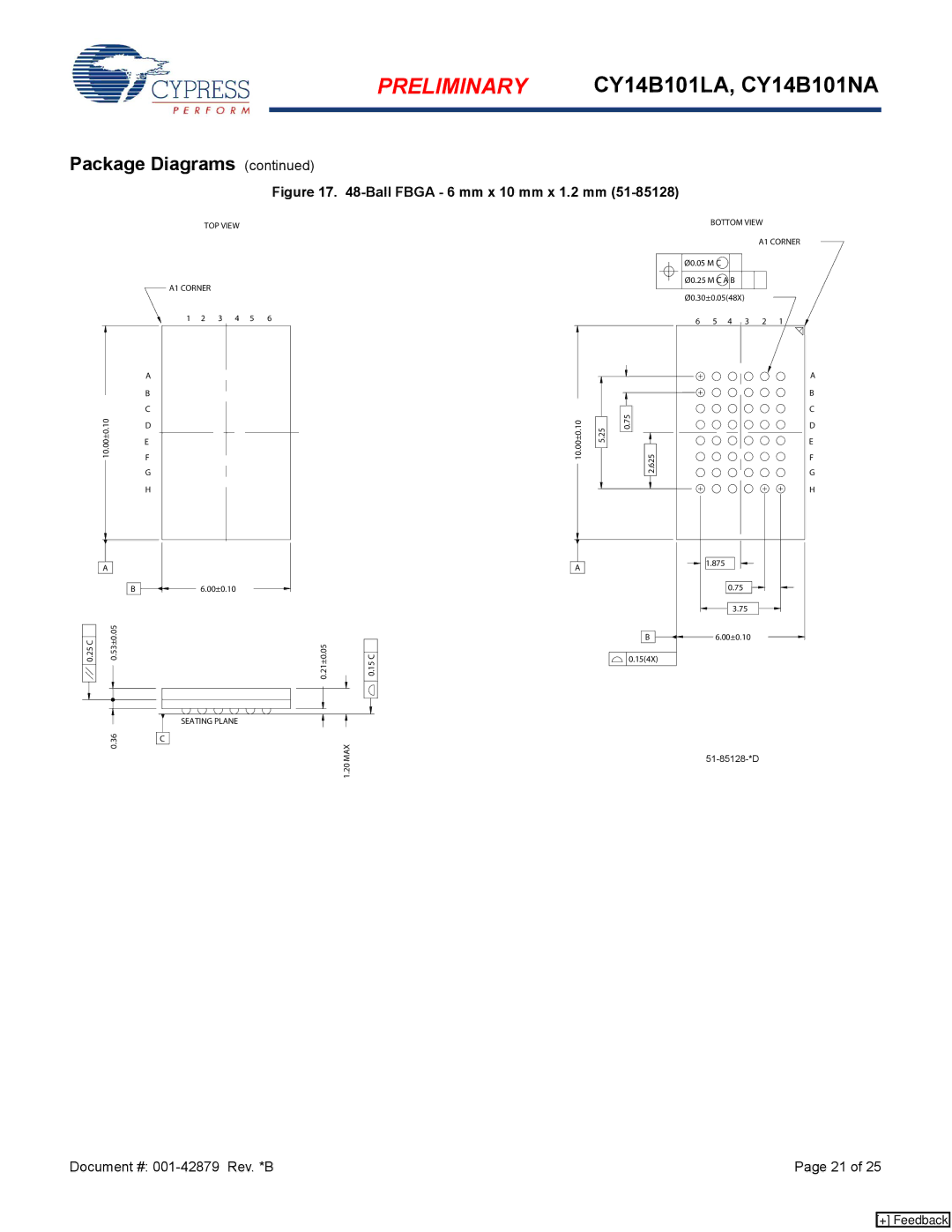 Cypress CY14B101NA, CY14B101LA manual Ball Fbga 6 mm x 10 mm x 1.2 mm 