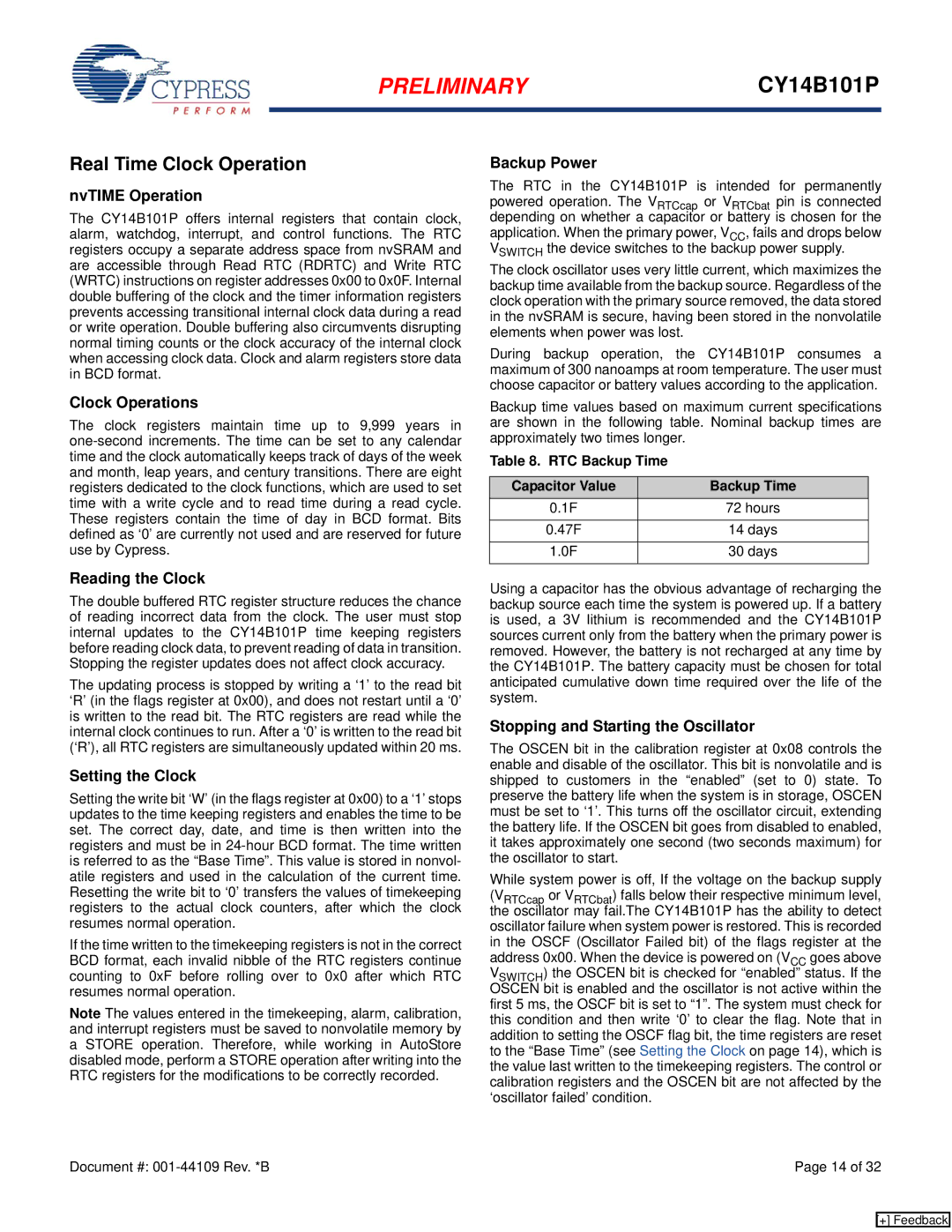 Cypress CY14B101P manual Real Time Clock Operation 
