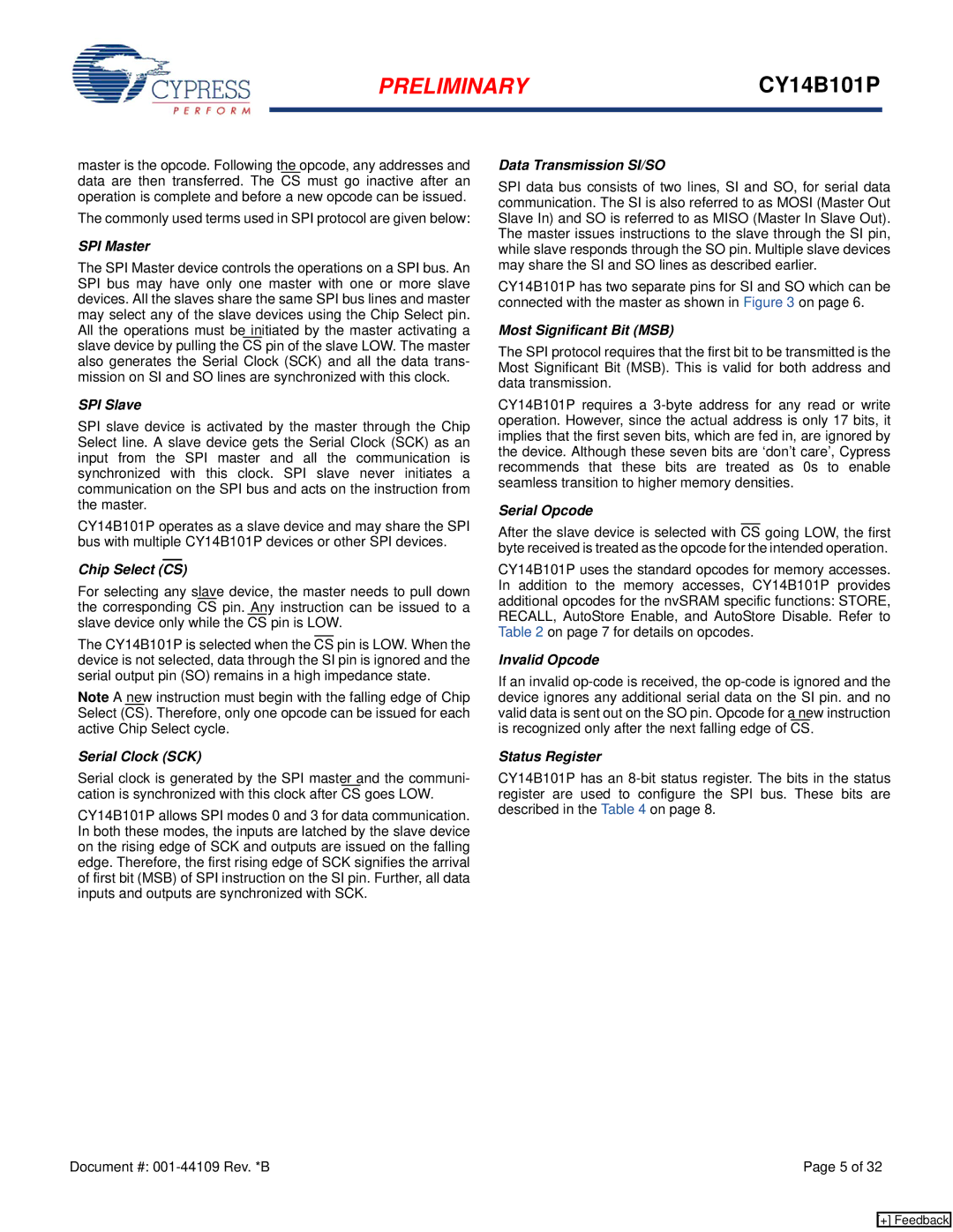 Cypress CY14B101P manual Commonly used terms used in SPI protocol are given below, SPI Master 