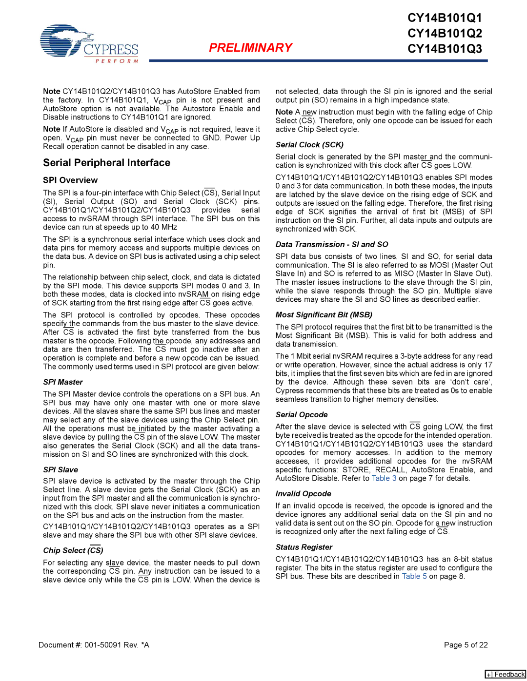 Cypress CY14B101Q2, CY14B101Q3, CY14B101Q1 manual Serial Peripheral Interface, SPI Overview 