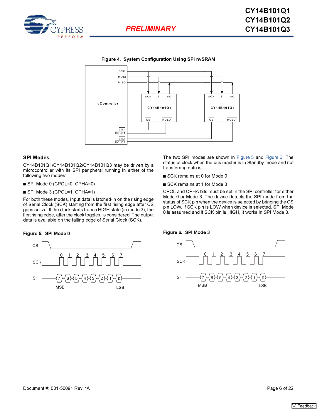 Cypress CY14B101Q3, CY14B101Q1, CY14B101Q2 manual SPI Modes, System Configuration Using SPI nvSRAM 