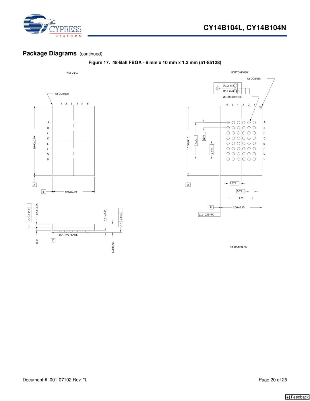 Cypress CY14B104L, CY14B104N manual Ball Fbga 6 mm x 10 mm x 1.2 mm 