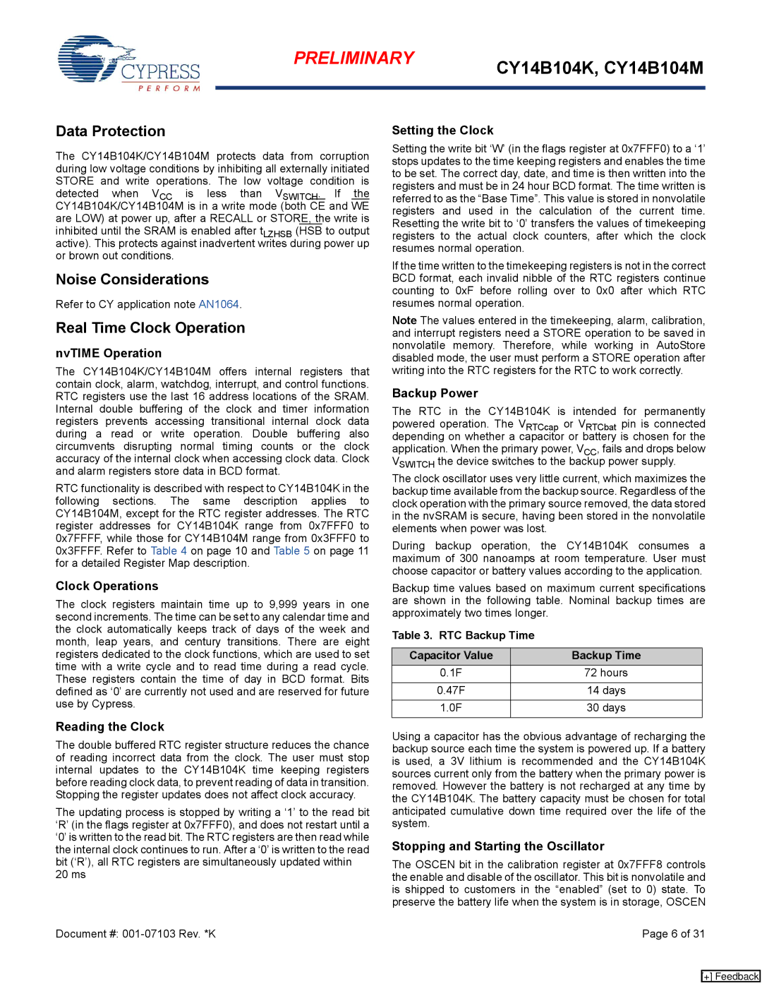 Cypress CY14B104M, CY14B104K manual Data Protection, Noise Considerations, Real Time Clock Operation 