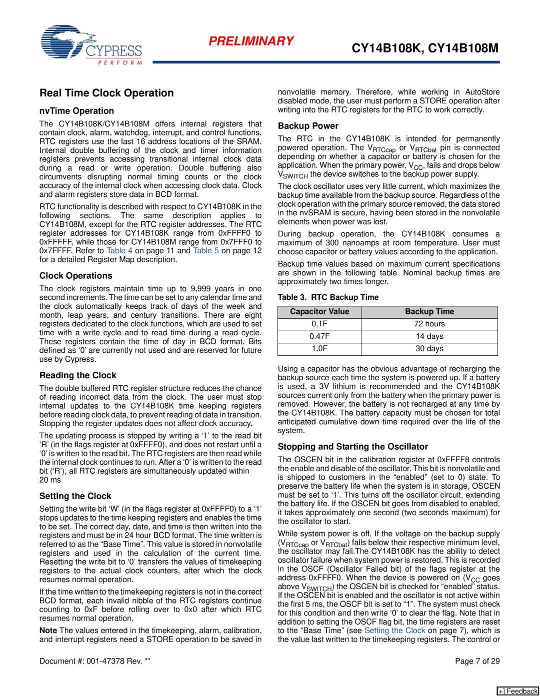 Cypress CY14B108M, CY14B108K manual Real Time Clock Operation 