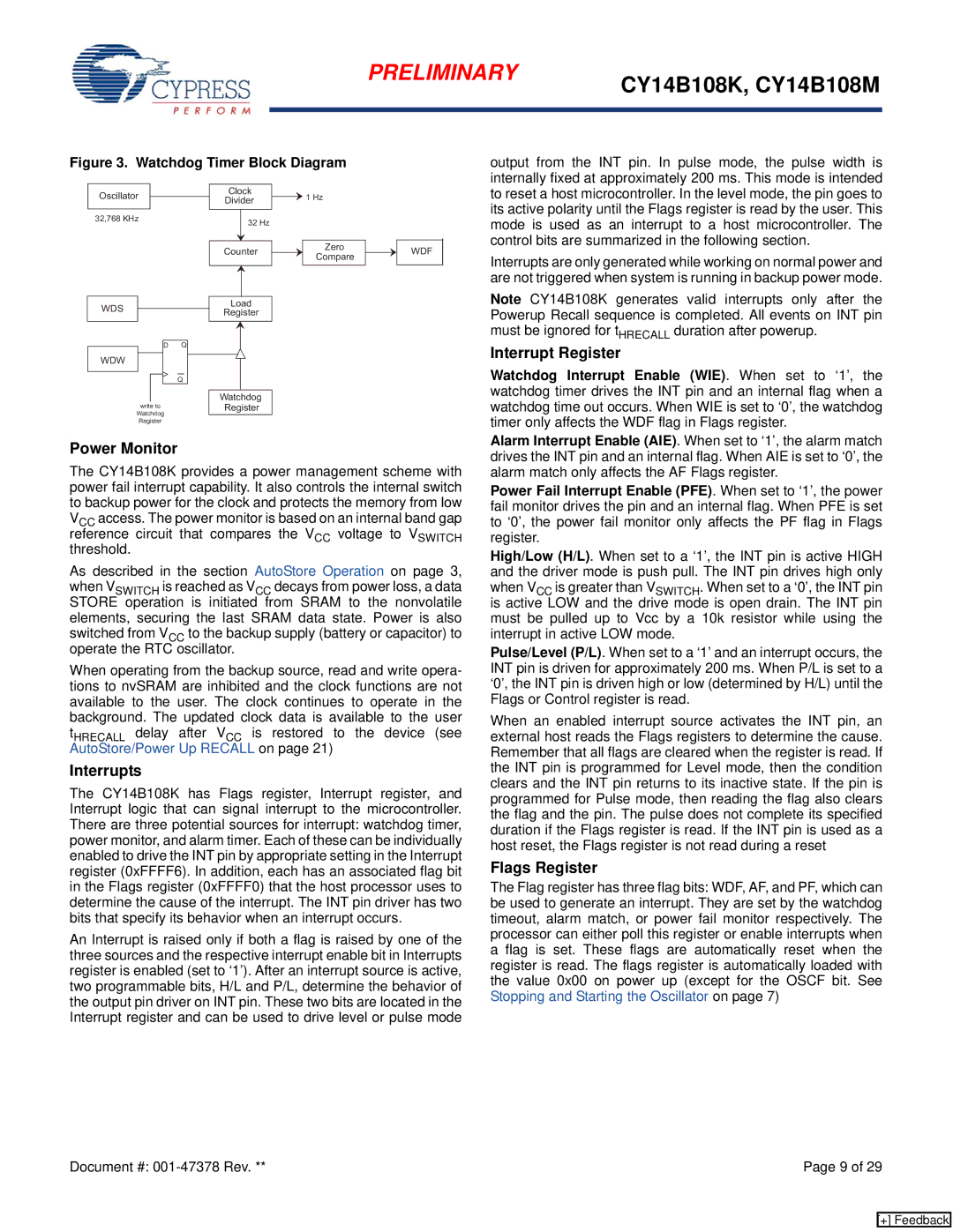 Cypress CY14B108M, CY14B108K manual Interrupt Register, Power Monitor, Interrupts, Flags Register 