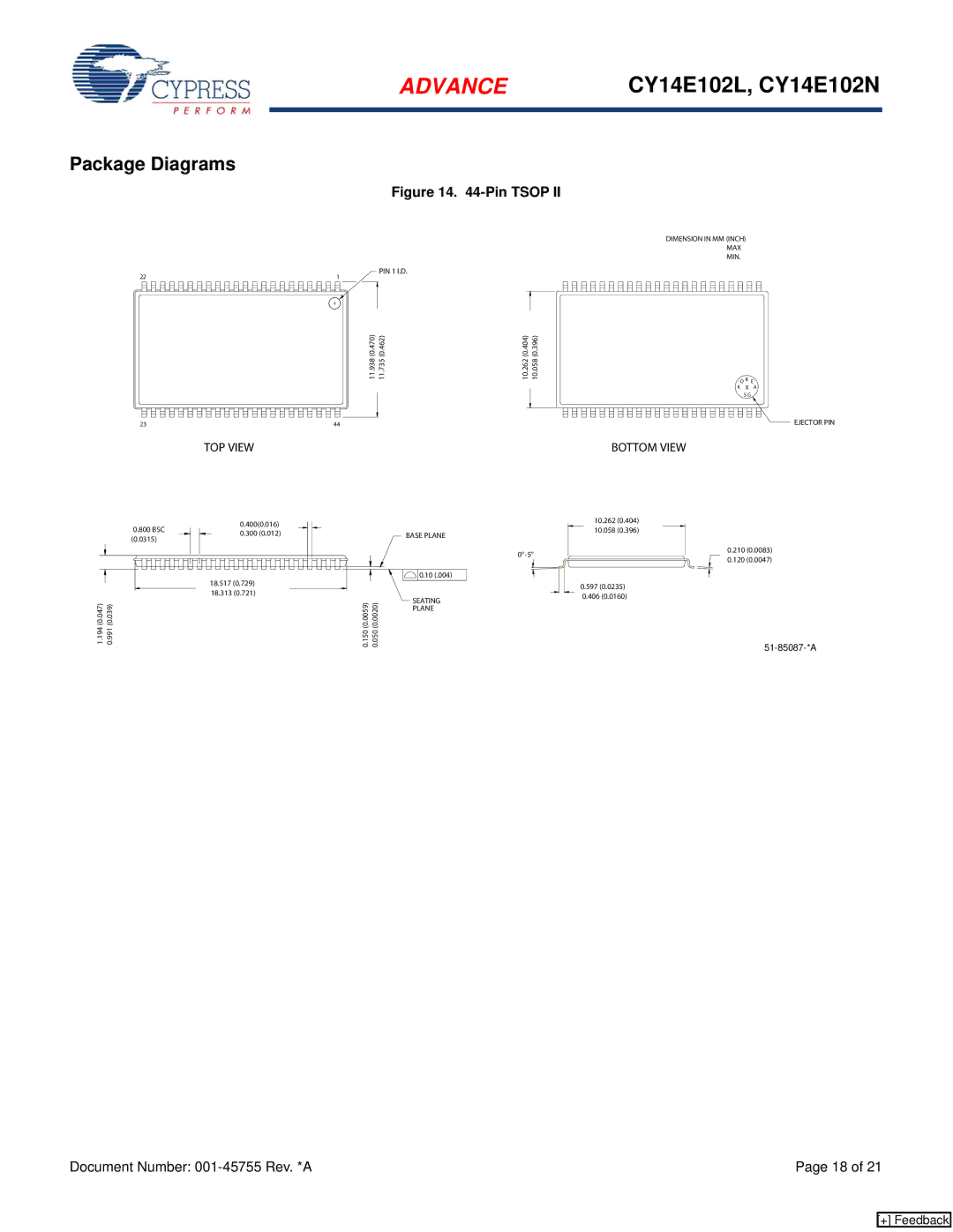 Cypress CY14E102L, CY14E102N manual Package Diagrams, Pin Tsop 