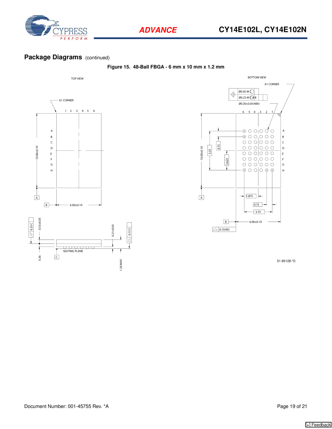 Cypress CY14E102N, CY14E102L manual Ball Fbga 6 mm x 10 mm x 1.2 mm 