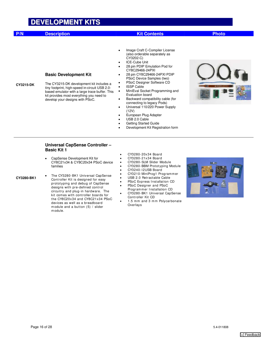 Cypress CY20x34, CY7C1062DV33, CY8C24x94 Development Kits, Basic Development Kit, Universal CapSense Controller Basic Kit 