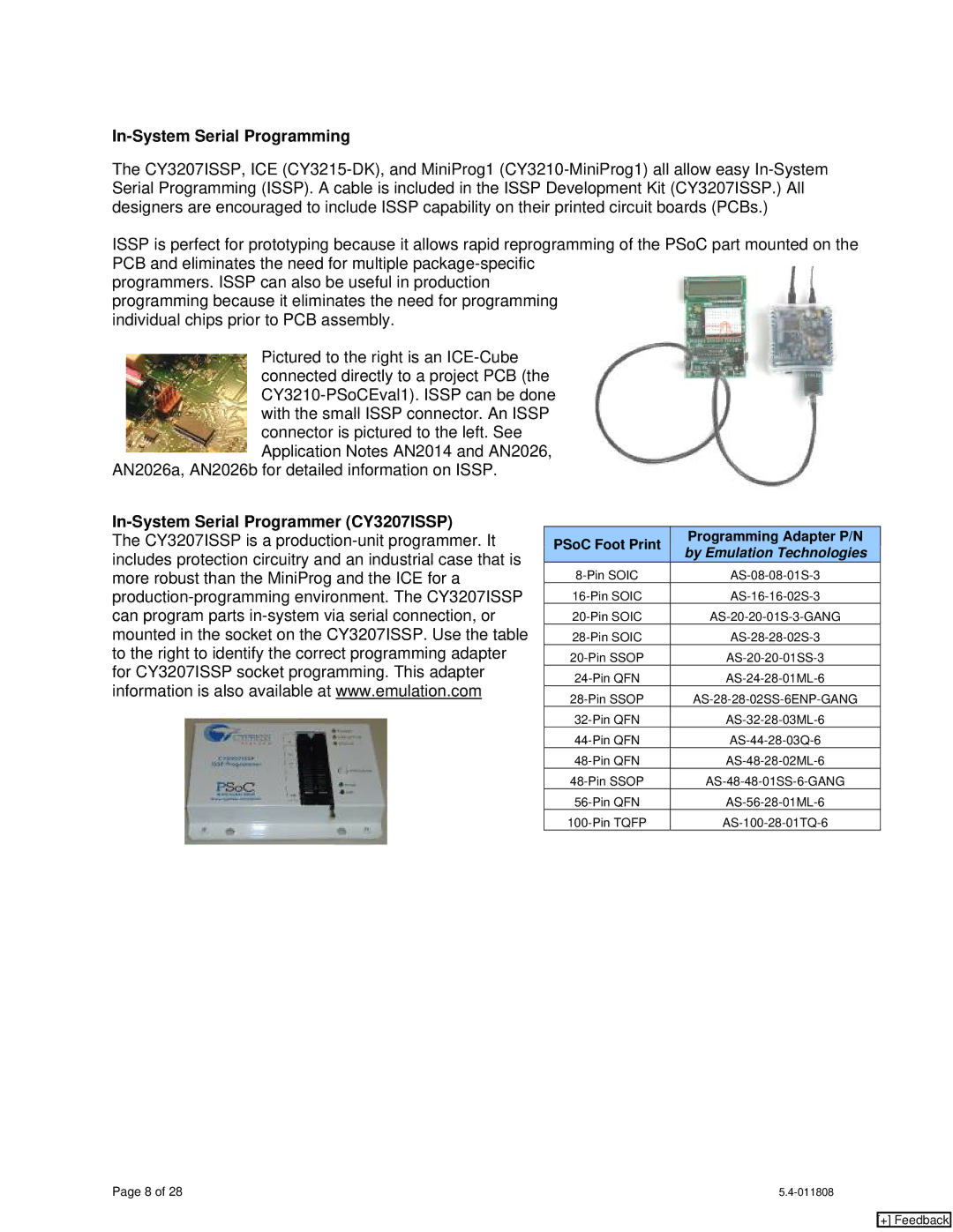 Cypress CY20x34, CY7C1062DV33, CY8C24x94, CY8CLEDxx In-System Serial Programming, In-System Serial Programmer CY3207ISSP 