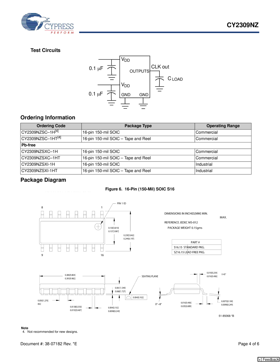 Cypress CY2309NZ manual Ordering Information, Package Diagram, Ordering Code Package Type Operating Range, Pb-free 