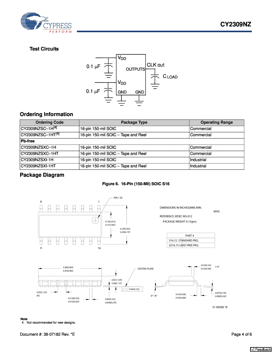 Cypress CY2309NZ manual Ordering Information, Package Diagram, Test Circuits, 0.1 μF 0.1 μF, CLK out 