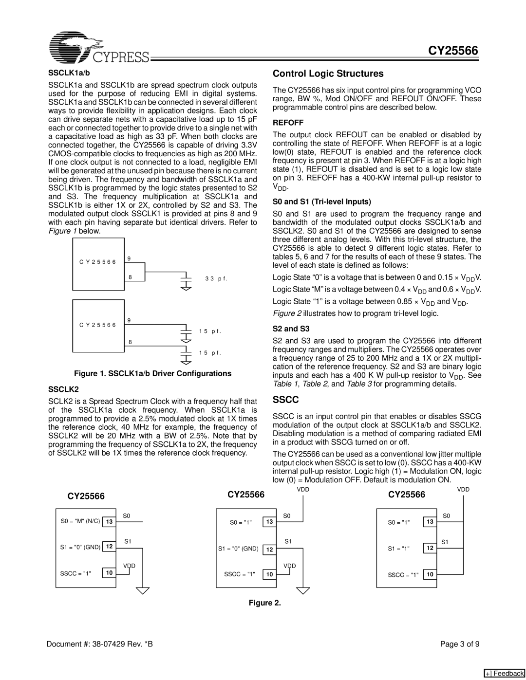 Cypress CY25566 manual Control Logic Structures, SSCLK1a/b, S0 and S1 Tri-level Inputs, S2 and S3 