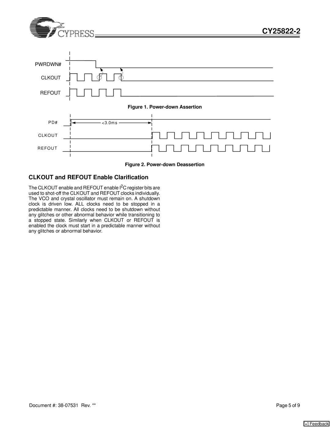 Cypress CY25822-2 manual Clkout and Refout Enable Clarification, Power-down Assertion 