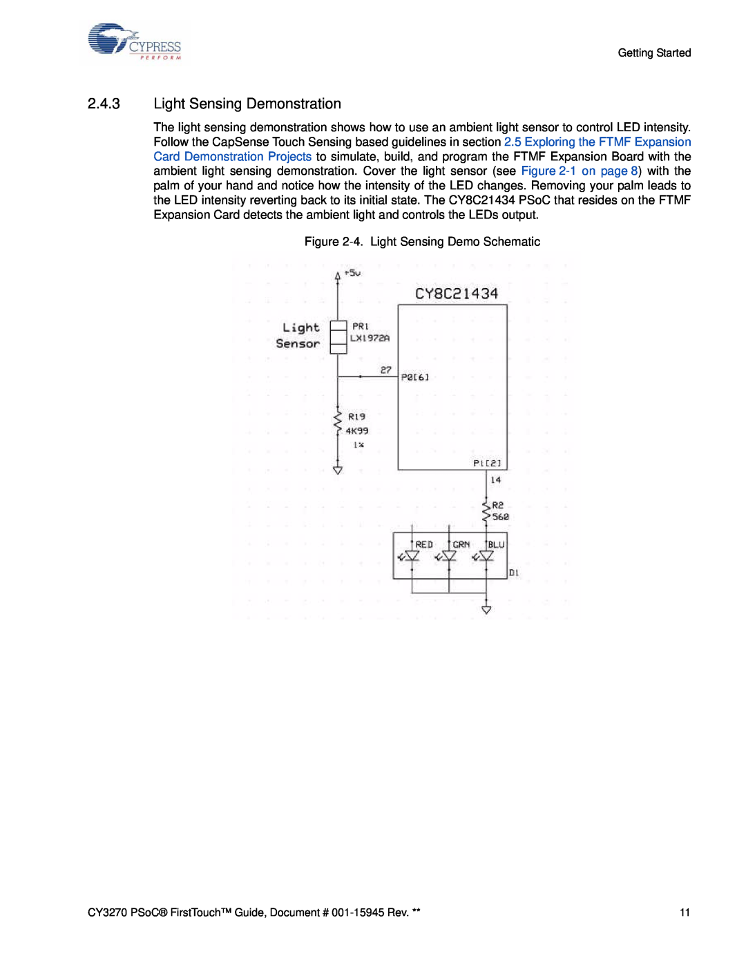 Cypress CY3270 manual Light Sensing Demonstration 