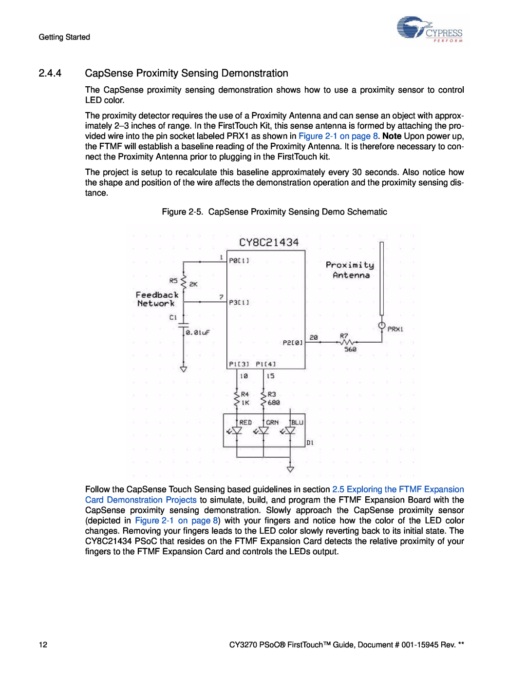Cypress CY3270 manual CapSense Proximity Sensing Demonstration 