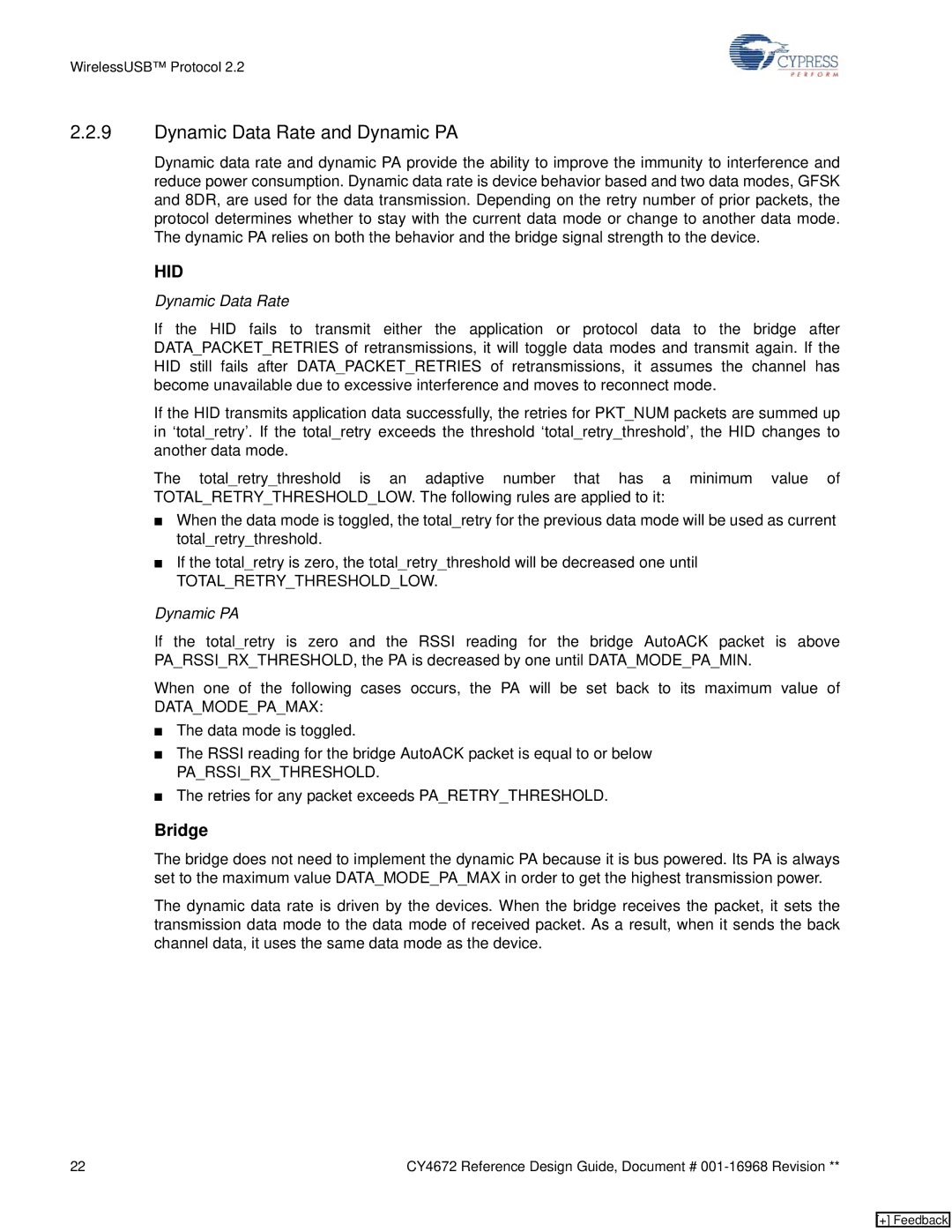 Cypress CY4672 manual Dynamic Data Rate and Dynamic PA 