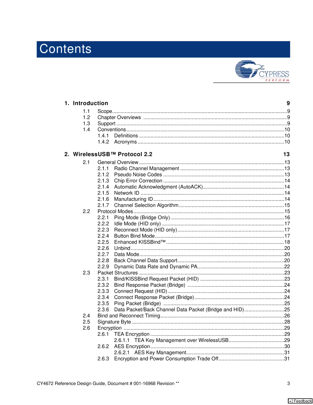 Cypress CY4672 manual Contents 