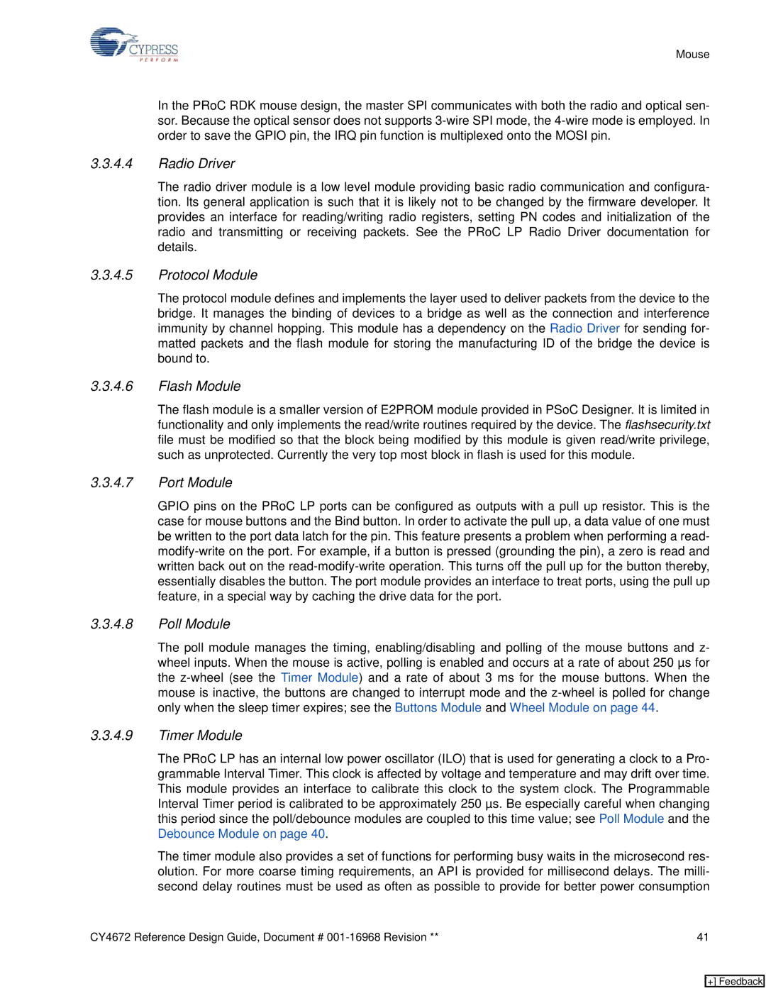 Cypress CY4672 manual Radio Driver, Protocol Module, Flash Module, Port Module, Poll Module, Timer Module 