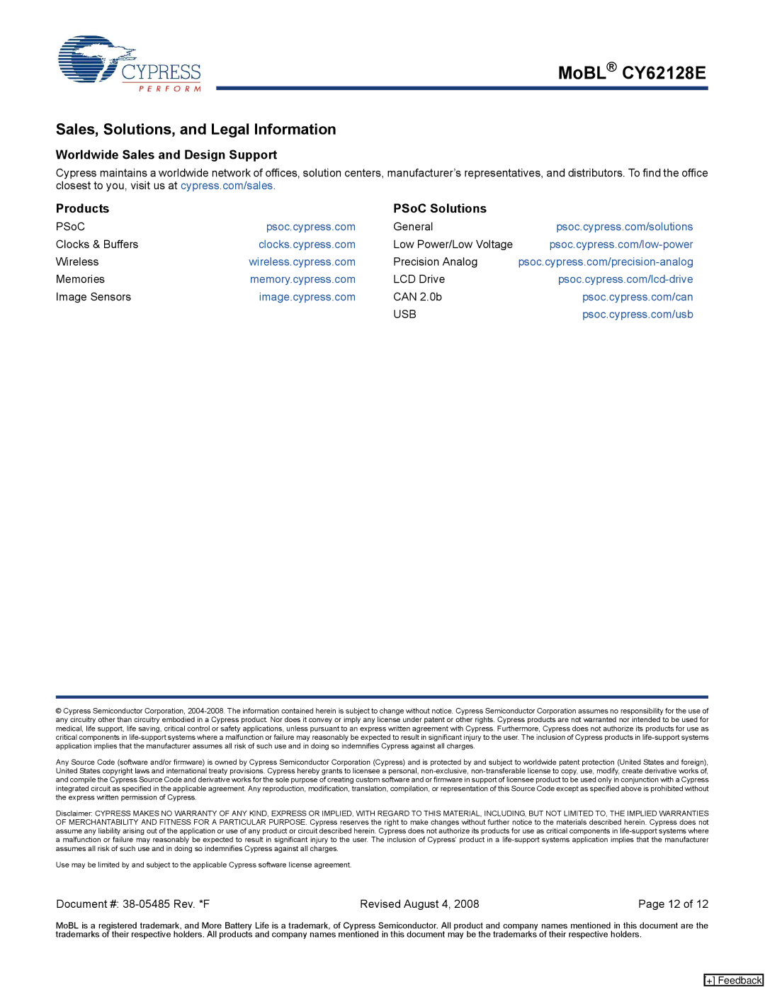 Cypress CY62128E manual Sales, Solutions, and Legal Information, Usb 