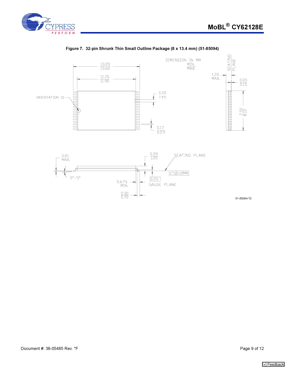Cypress manual MoBL CY62128E, 32-pin Shrunk Thin Small Outline Package 8 x 13.4 mm, Page 9 of, + Feedback 