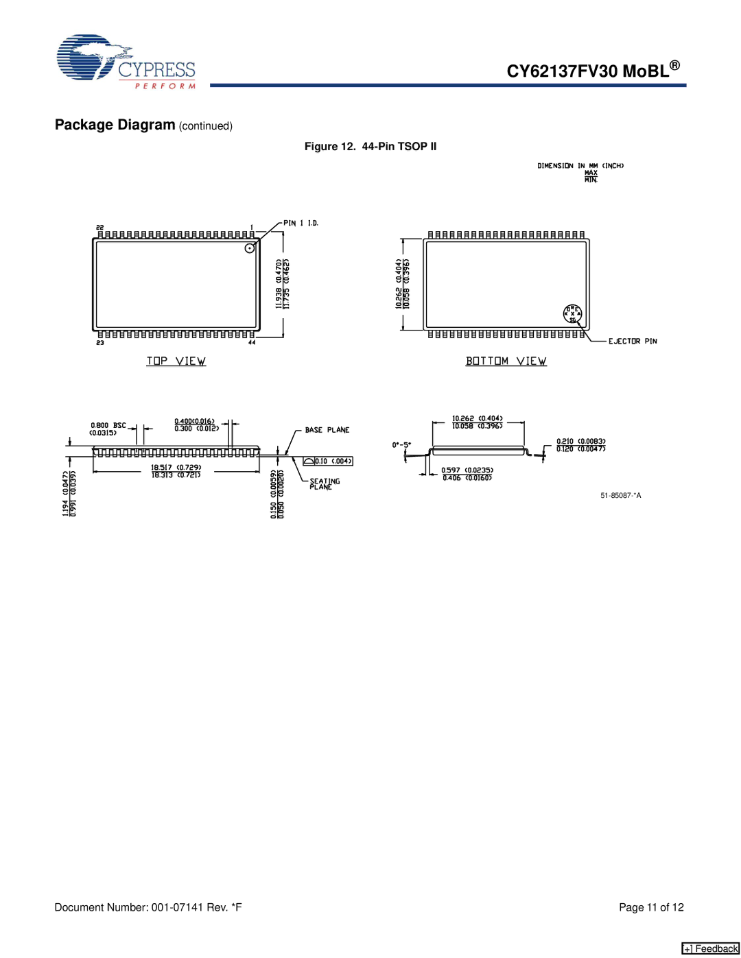 Cypress CY62137FV30 manual Pin Tsop 