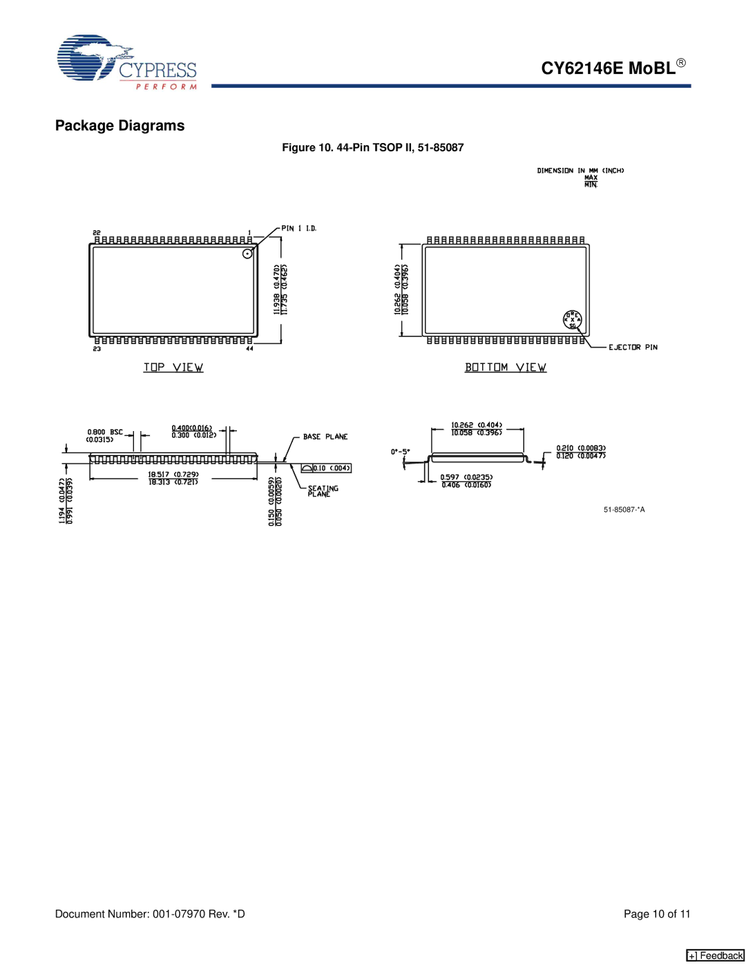 Cypress CY62146E MoBL manual Package Diagrams, Pin Tsop II 