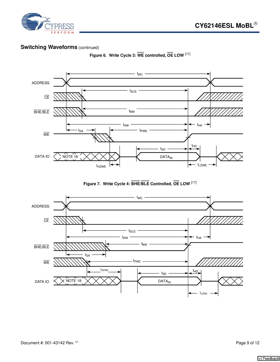 Cypress CY62146ESL manual Write Cycle 3 WE controlled, OE LOW 