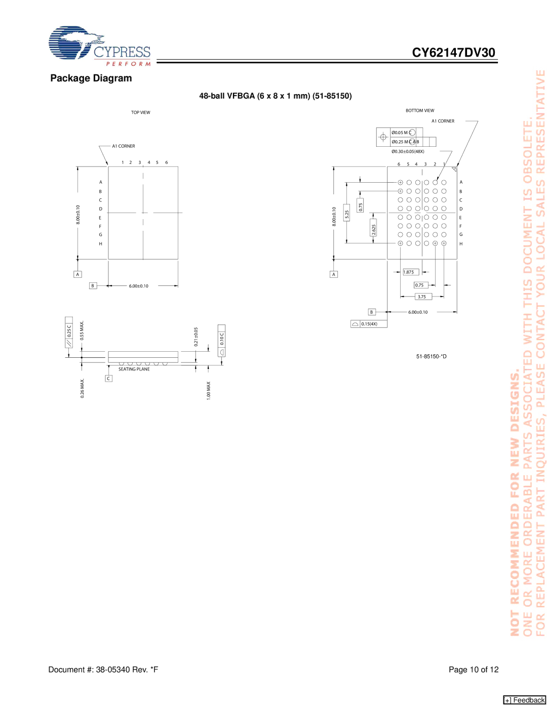 Cypress CY62147DV30 manual Package Diagram, Ball Vfbga 6 x 8 x 1 mm 