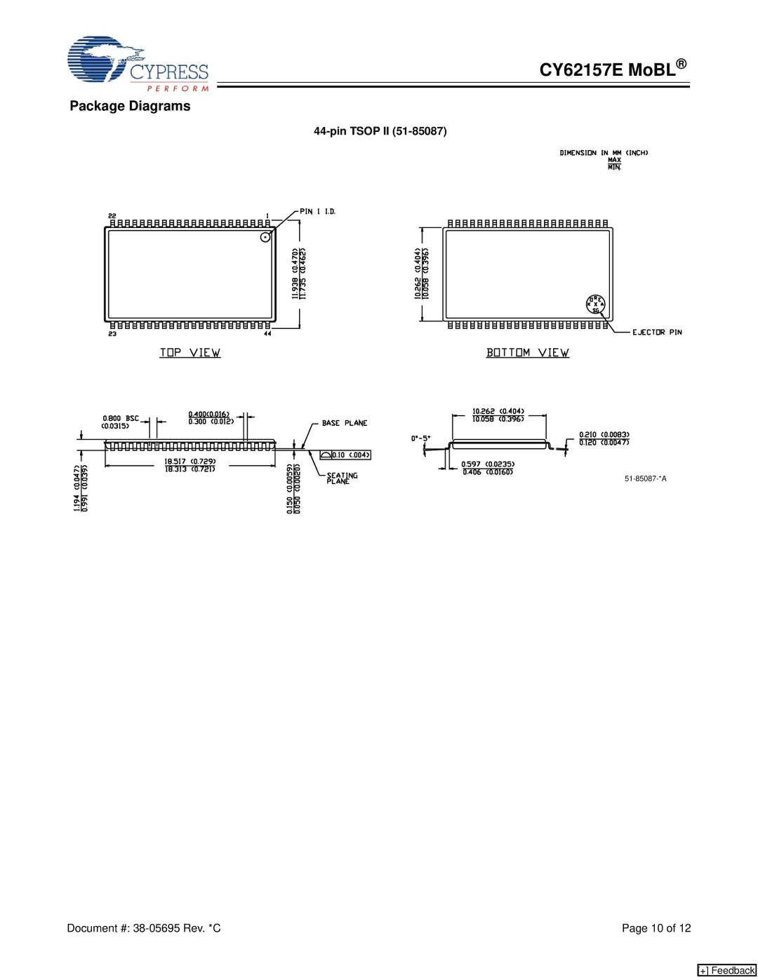 Cypress CY62157E manual Package Diagrams, Pin Tsop II 