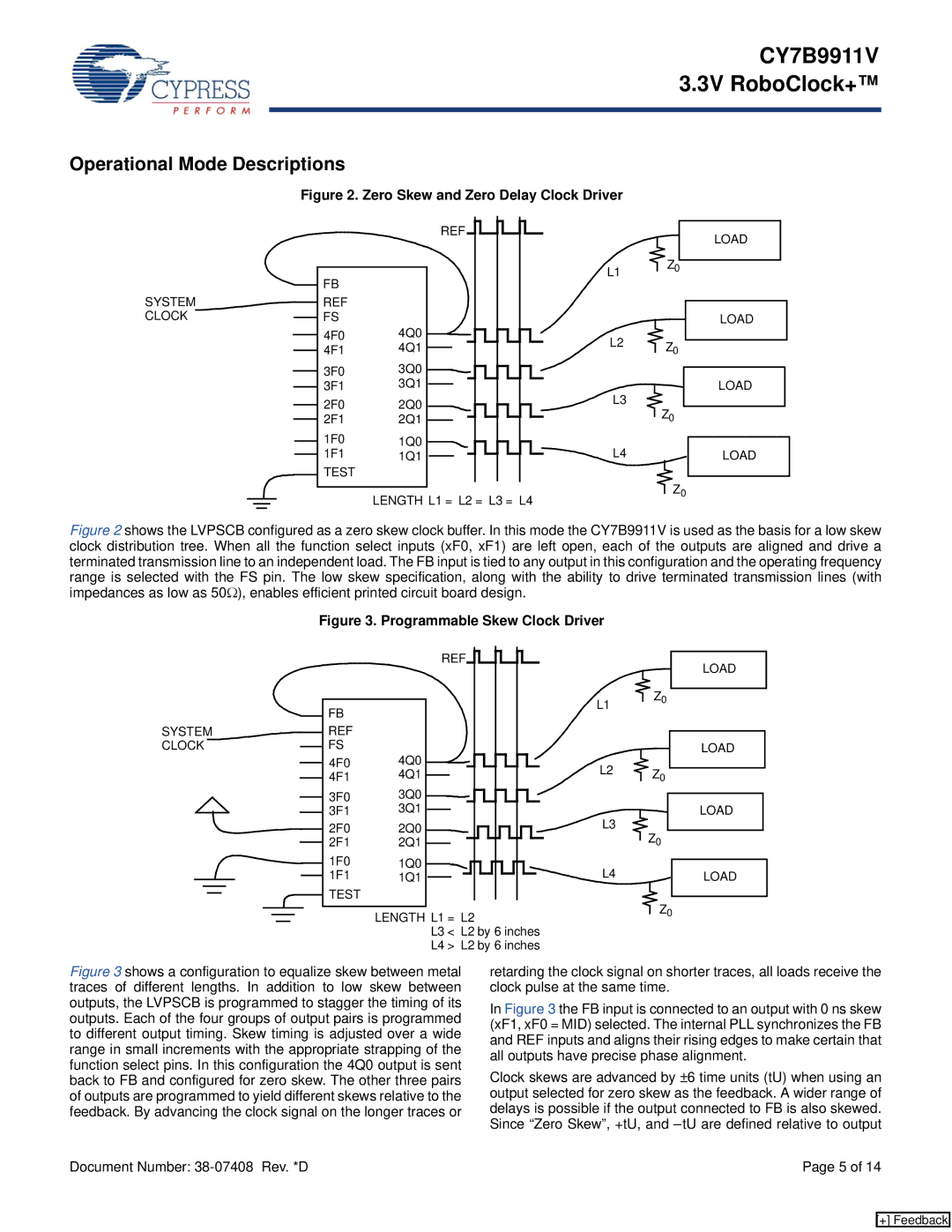 Cypress CY7B9911V manual Operational Mode Descriptions, Zero Skew and Zero Delay Clock Driver 