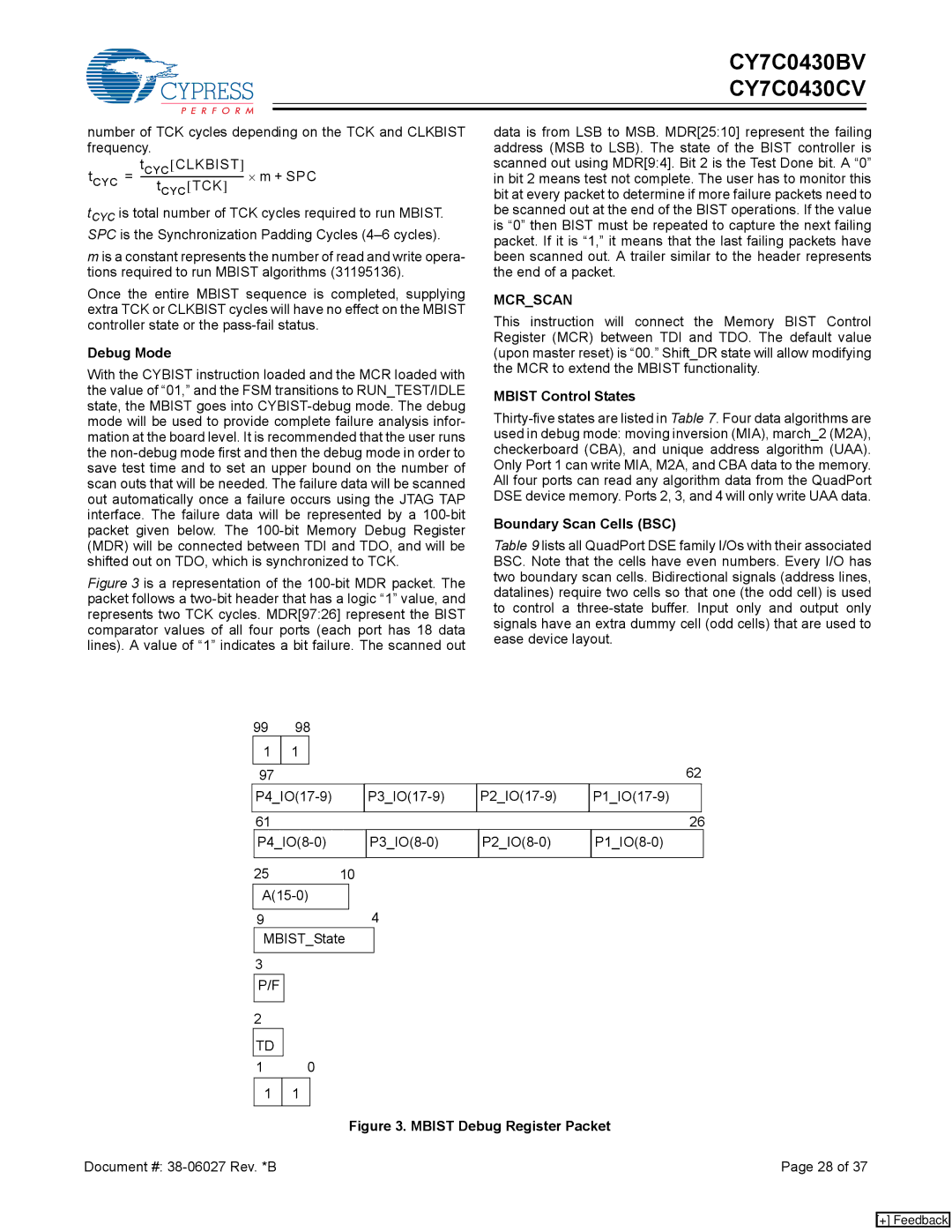 Cypress CY7C0430BV, CY7C0430CV manual Debug Mode, Mbist Control States, Boundary Scan Cells BSC, P4IO17-9 