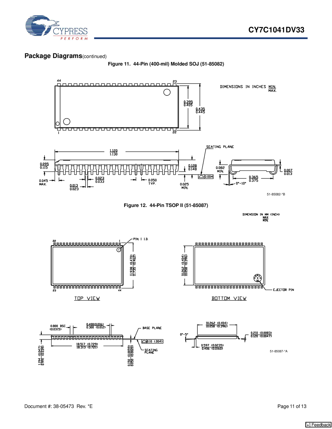 Cypress CY7C1041DV33 manual Pin 400-mil Molded SOJ 