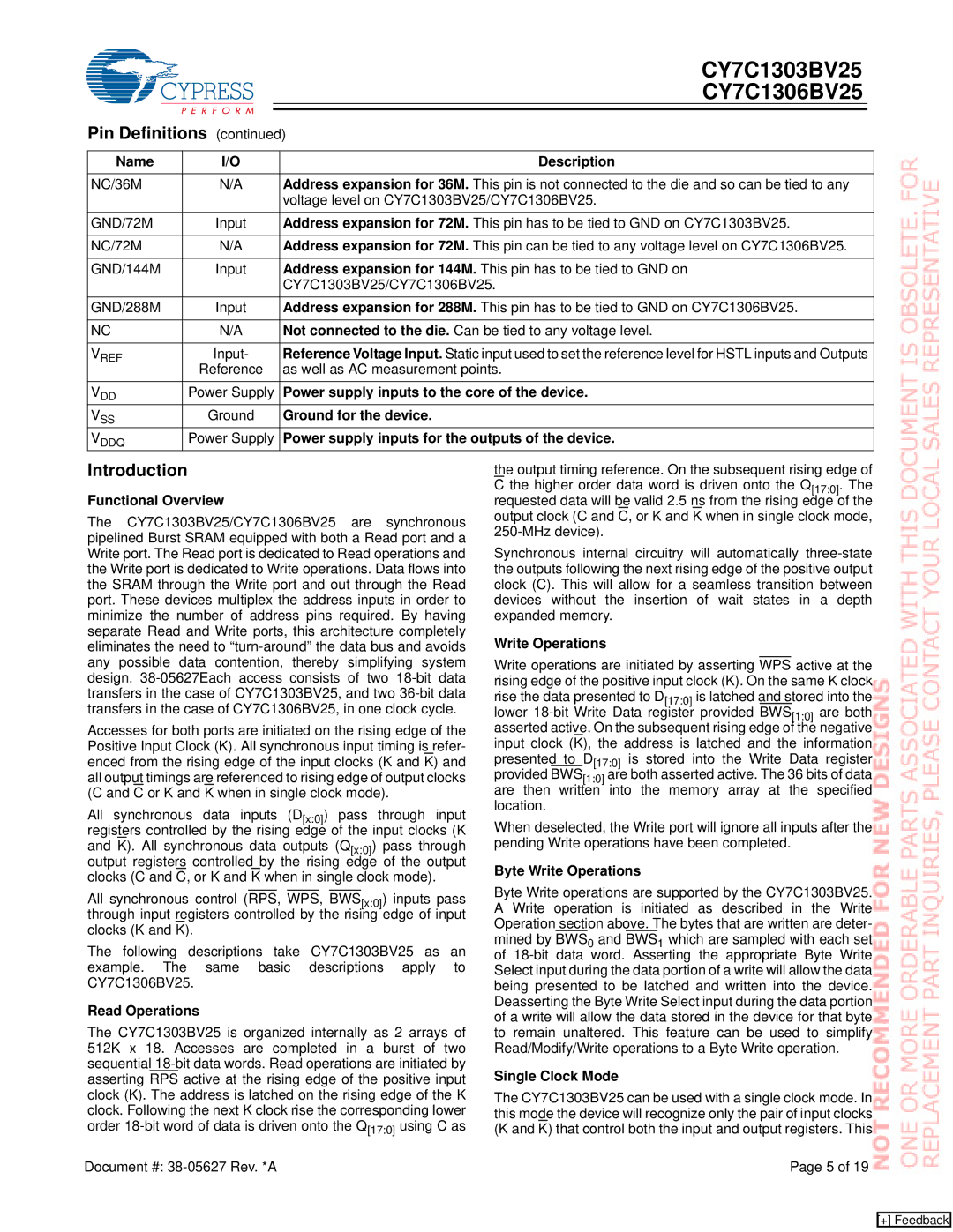 Cypress CY7C1303BV25, CY7C1306BV25 manual Introduction 