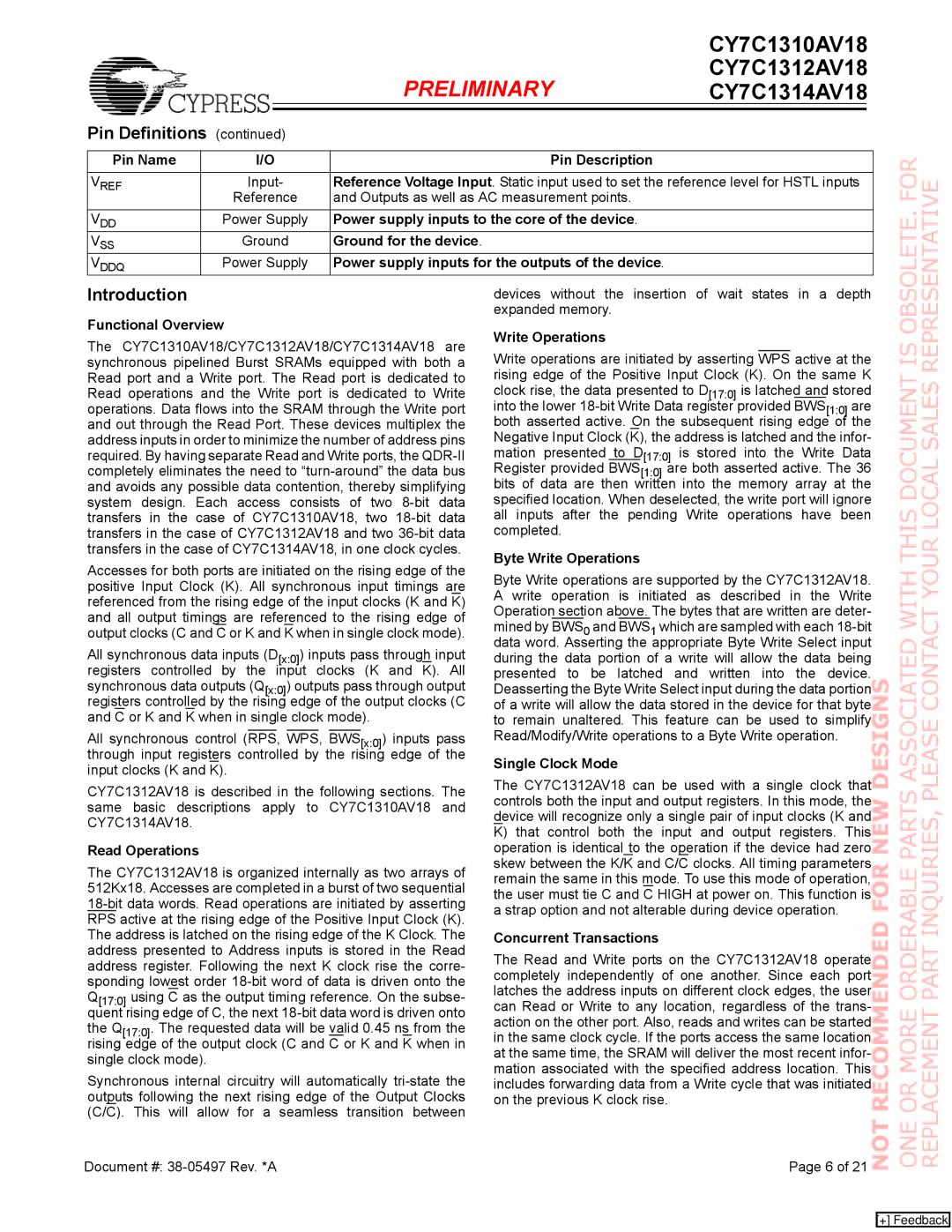 Cypress CY7C1312AV18, CY7C1314AV18, CY7C1310AV18 manual Introduction 