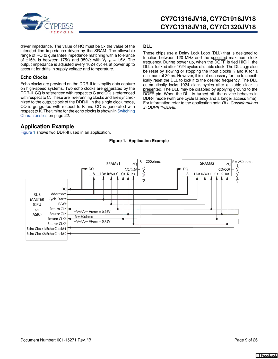 Cypress CY7C1320JV18, CY7C1316JV18, CY7C1318JV18, CY7C1916JV18 manual Application Example, Echo Clocks, SRAM#1 ZQ, SRAM#2 