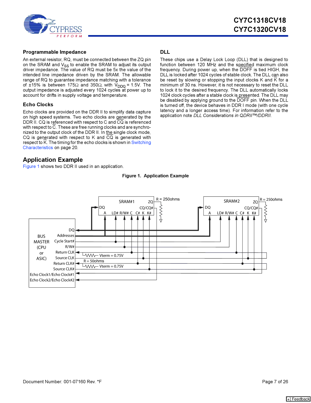 Cypress CY7C1318CV18-250BZC, 001-07160 manual Application Example, Programmable Impedance, Echo Clocks, SRAM#1 ZQ, SRAM#2 