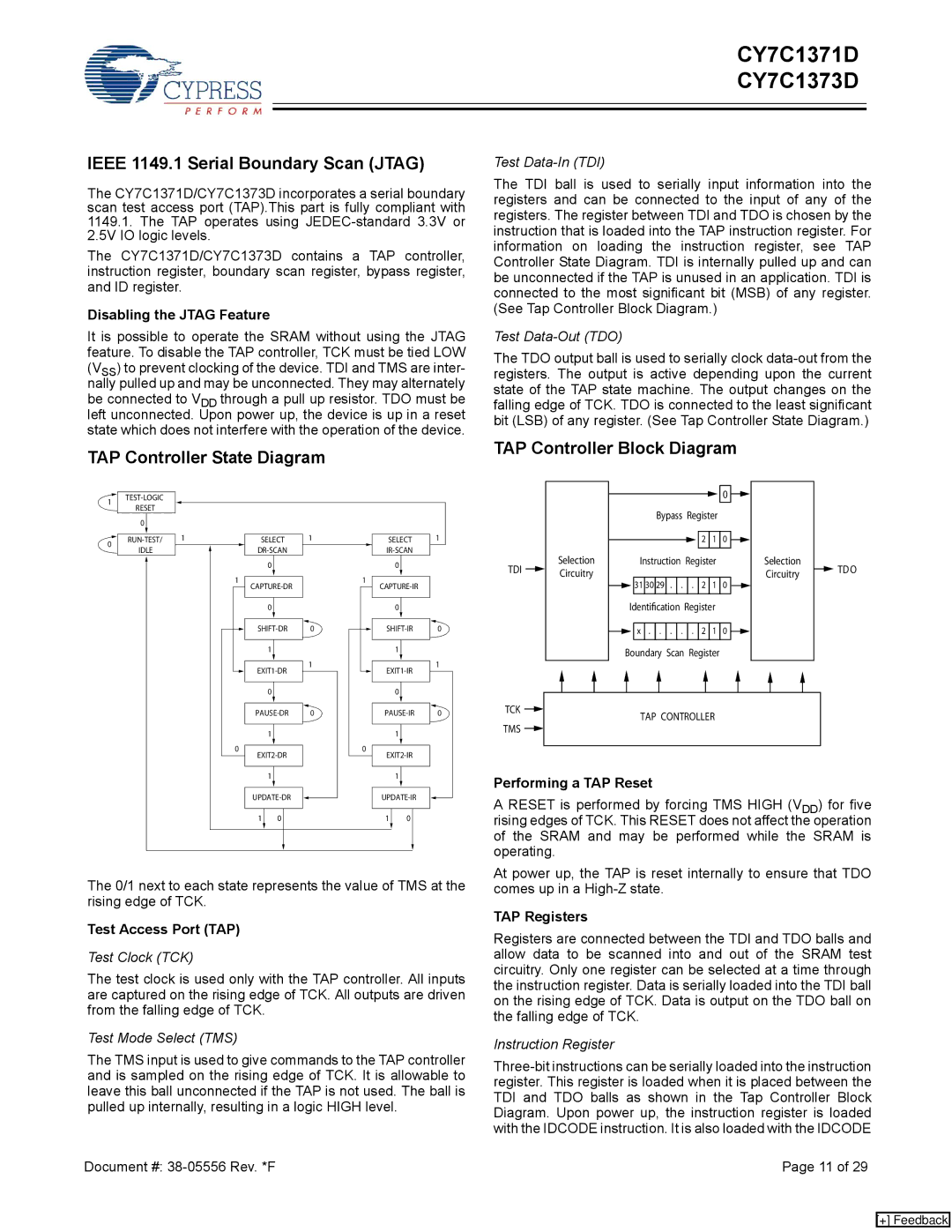 Cypress CY7C1371D manual Ieee 1149.1 Serial Boundary Scan Jtag, TAP Controller State Diagram TAP Controller Block Diagram 