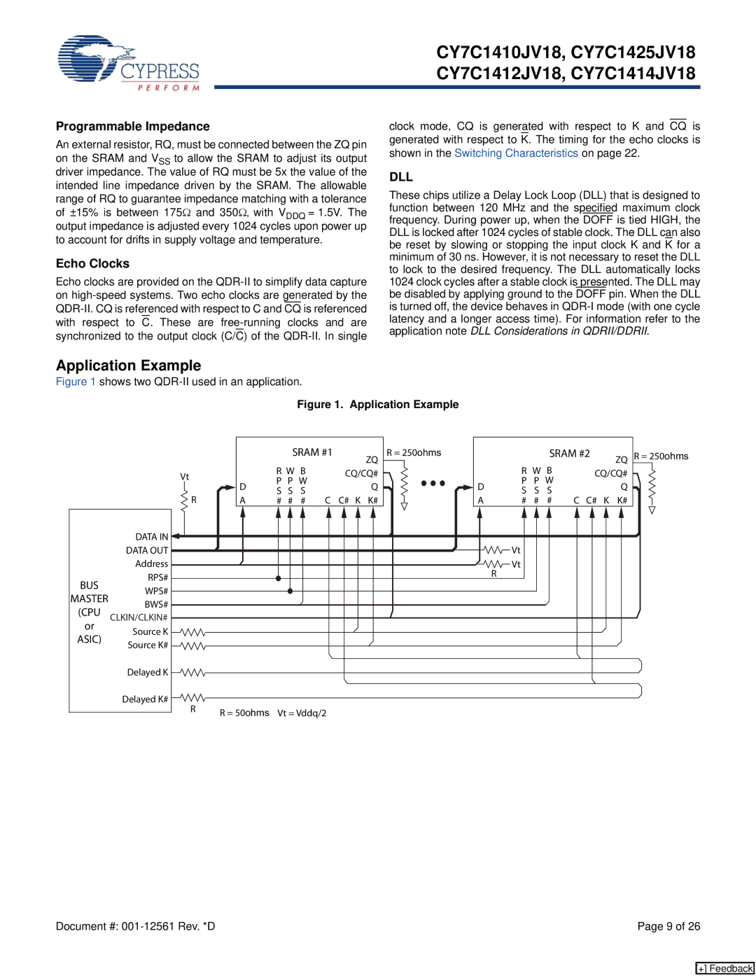 Cypress CY7C1412JV18, CY7C1410JV18, CY7C1425JV18 manual Application Example, Programmable Impedance, Echo Clocks, Sram #1 