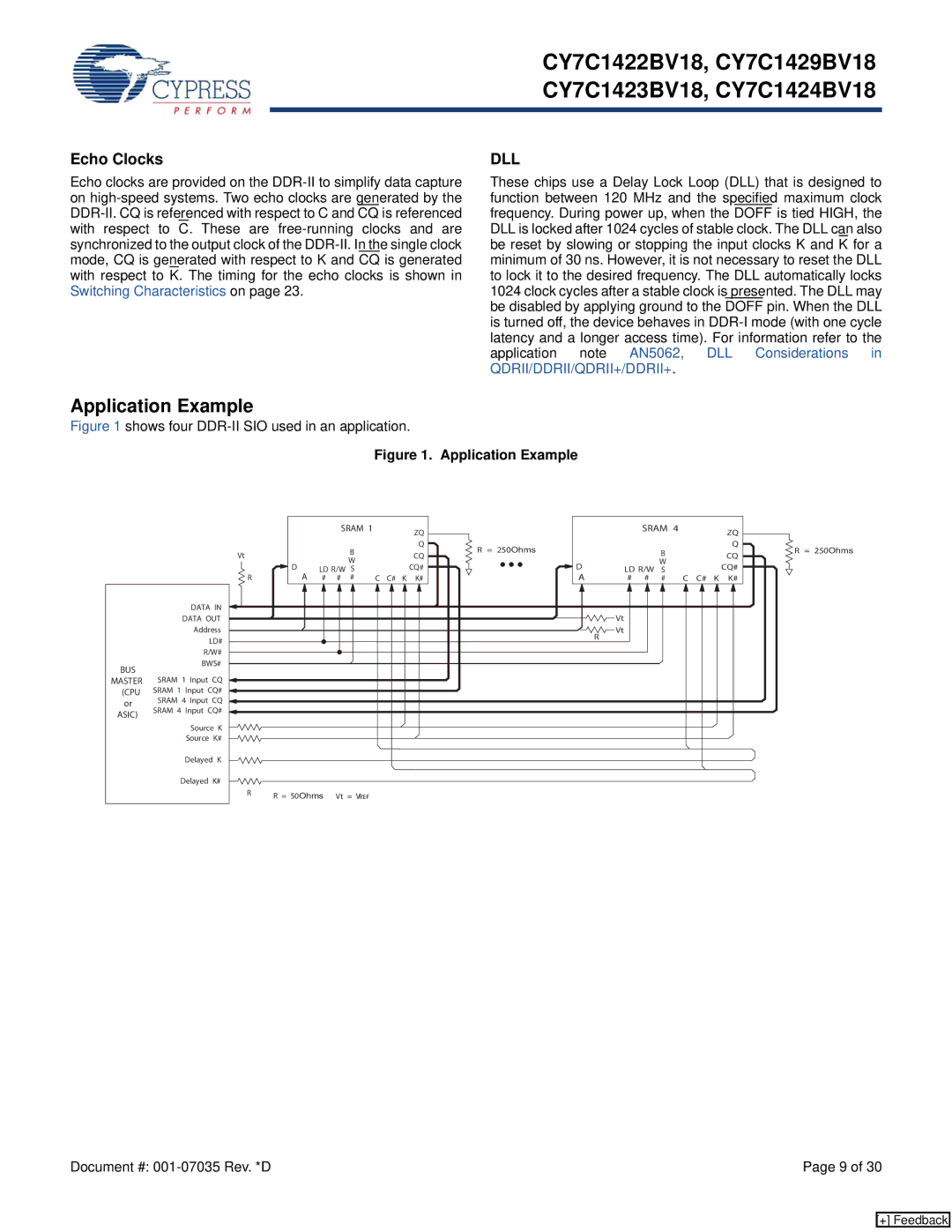 Cypress CY7C1429BV18, CY7C1423BV18, CY7C1424BV18, CY7C1422BV18 manual Application Example, Echo Clocks 