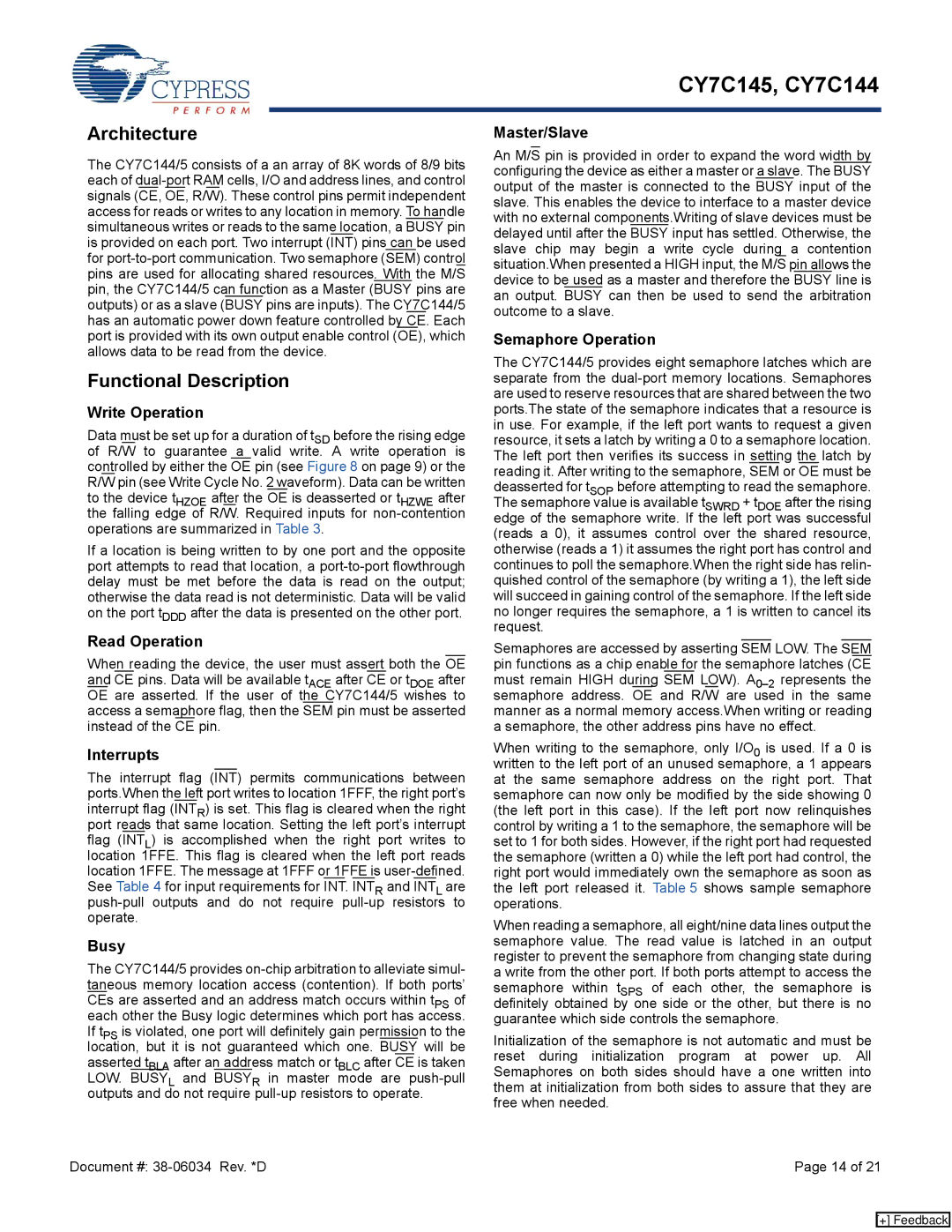 Cypress CY7C144, CY7C145 manual Architecture 