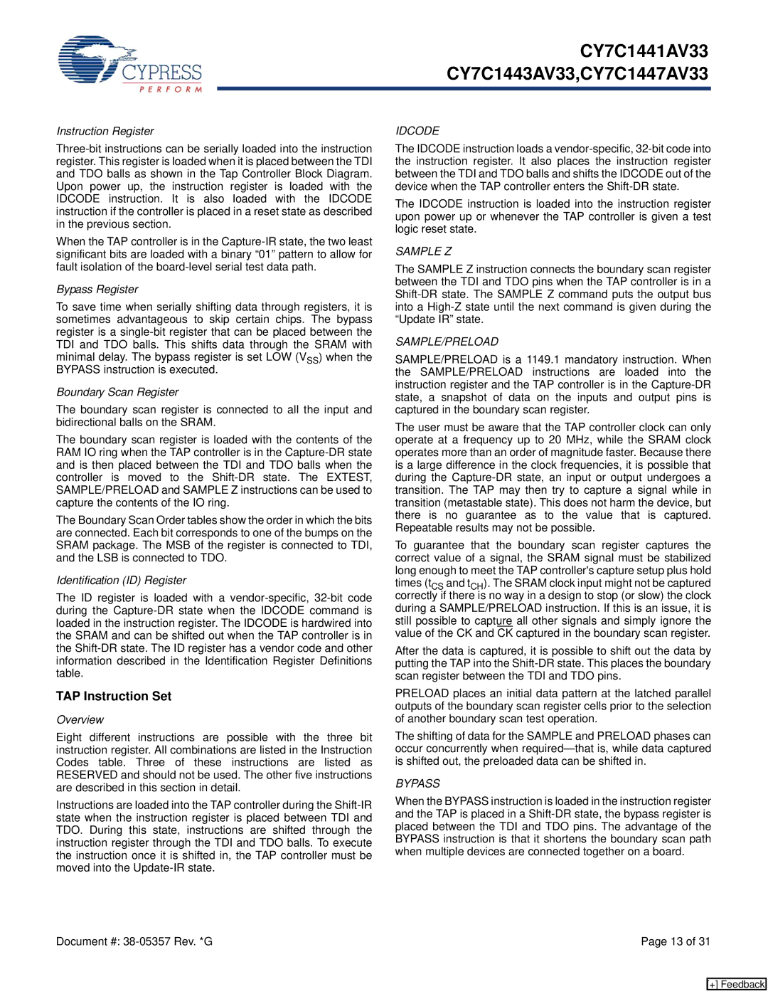 Cypress CY7C1443AV33, CY7C1441AV33, CY7C1447AV33 manual TAP Instruction Set, Instruction Register 