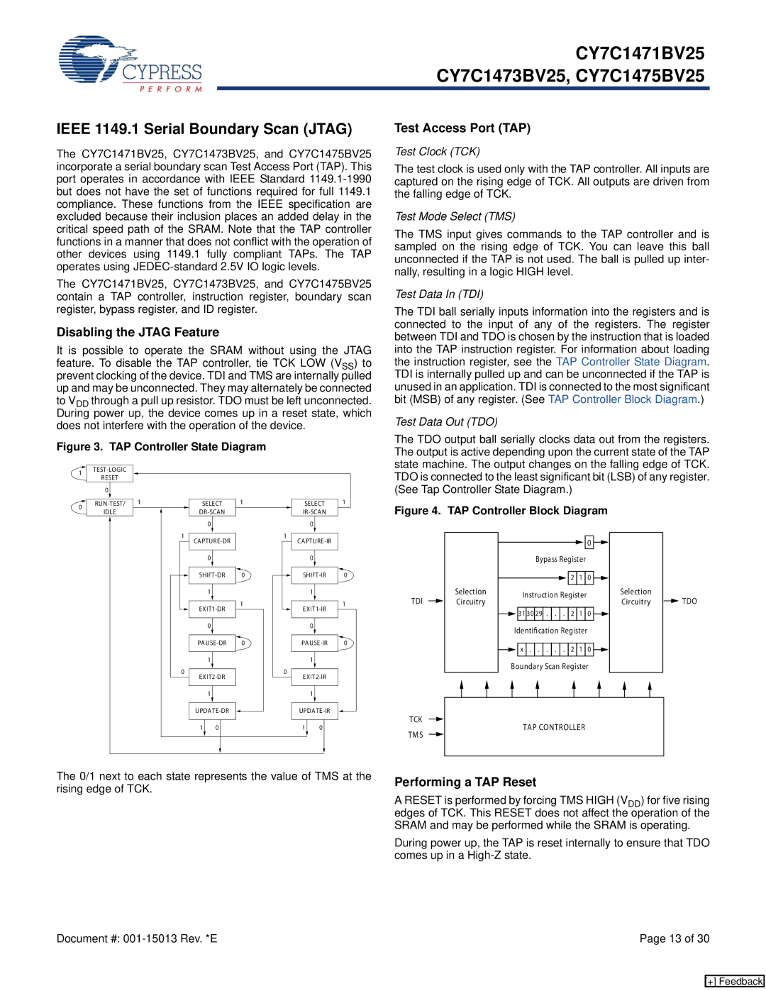 Cypress CY7C1473BV25, CY7C1471BV25, CY7C1475BV25 manual Ieee 1149.1 Serial Boundary Scan Jtag, TAP Controller State Diagram 
