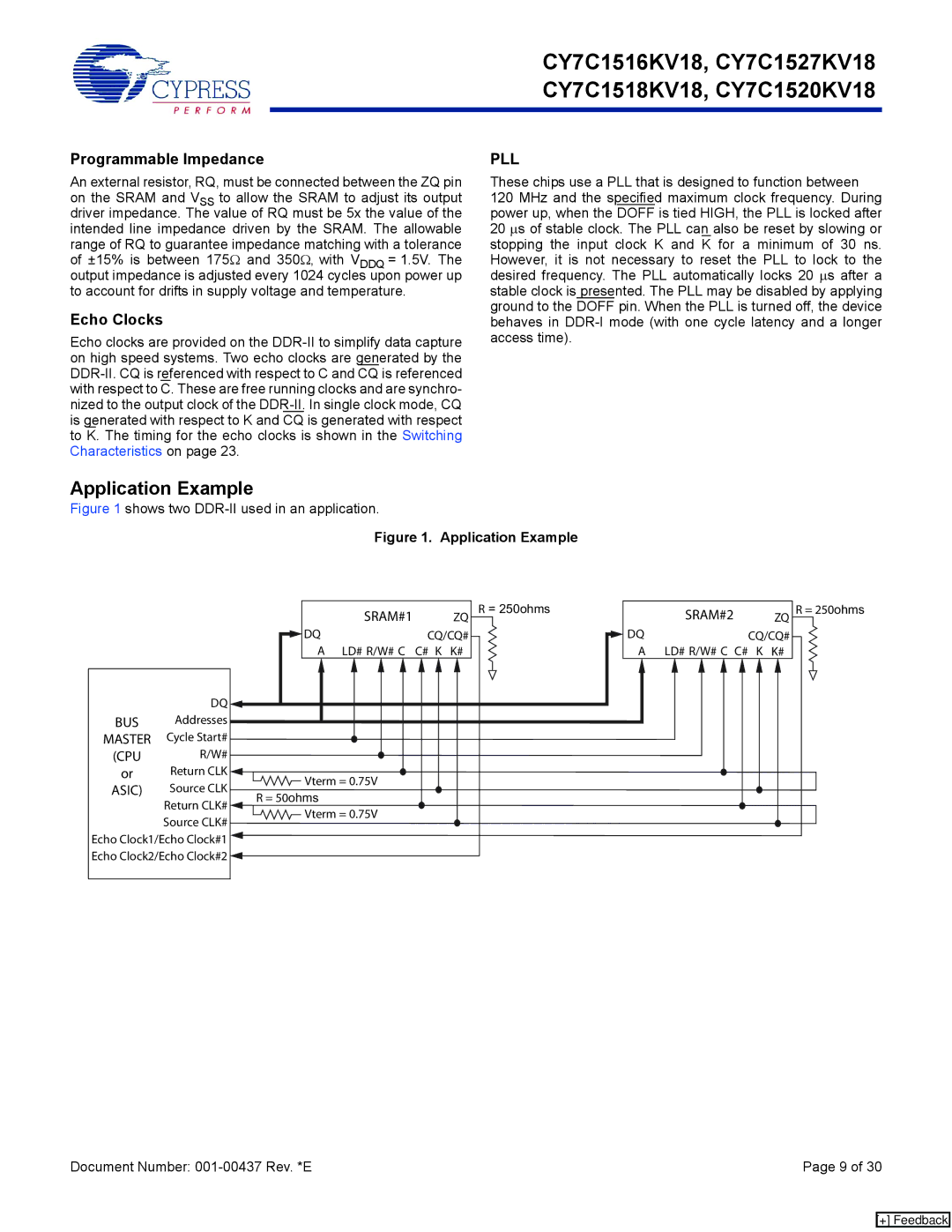 Cypress CY7C1516KV18, CY7C1520KV18 manual Application Example, Programmable Impedance, Echo Clocks, SRAM#1 ZQ, SRAM#2 