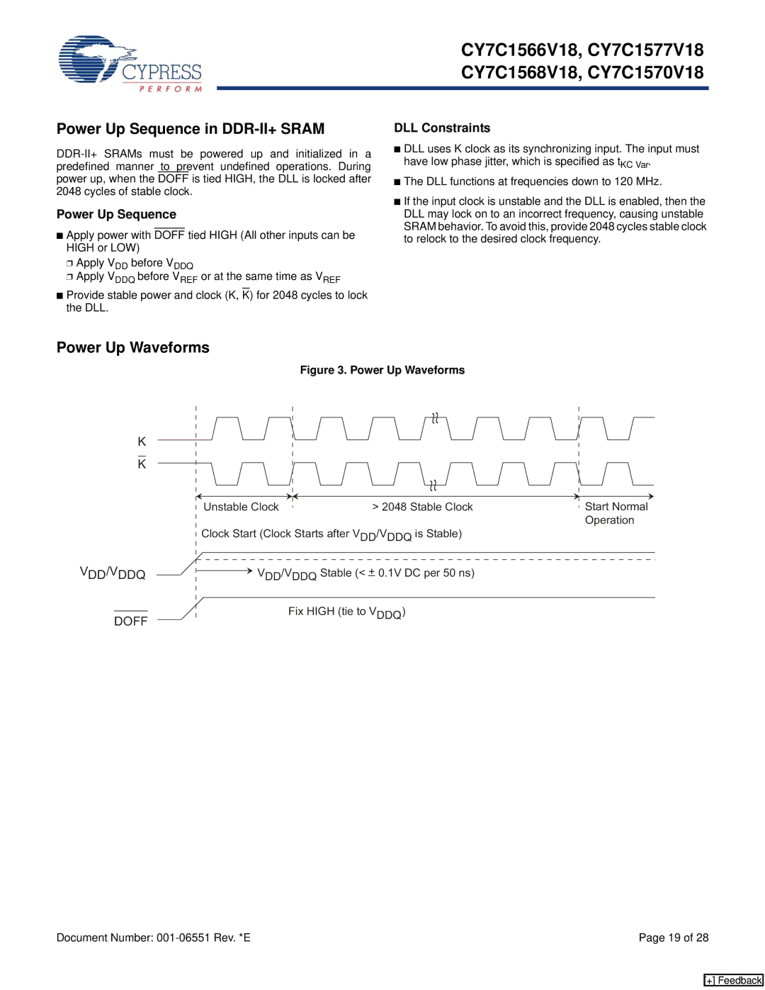 Cypress CY7C1566V18, CY7C1577V18, CY7C1570V18 manual Power Up Sequence in DDR-II+ Sram, Power Up Waveforms, DLL Constraints 