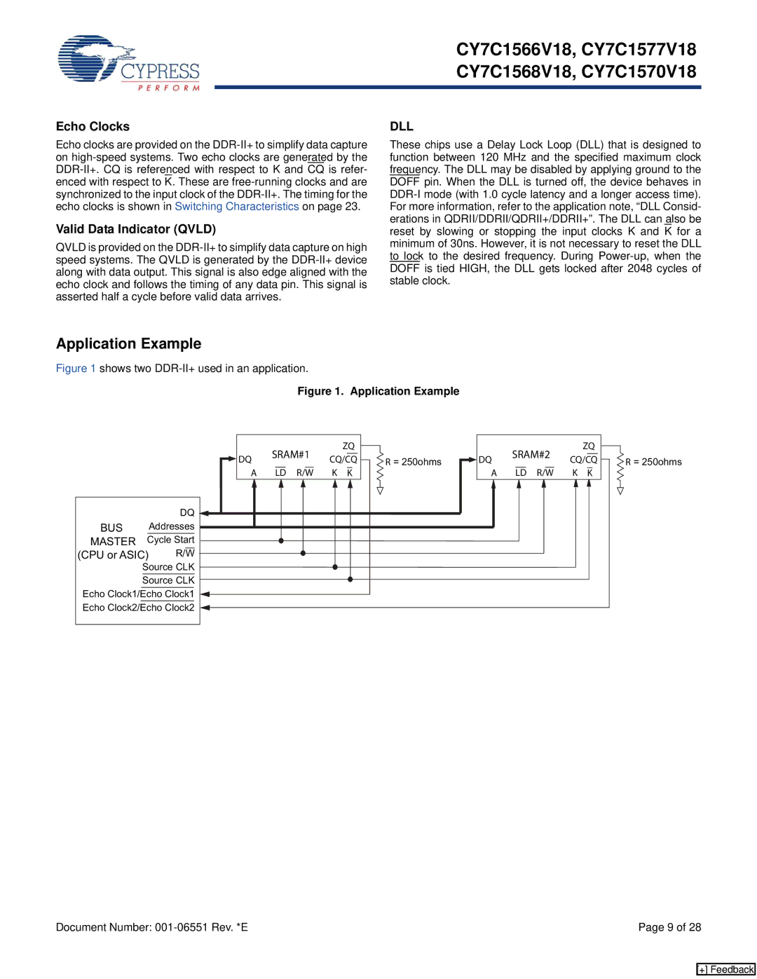 Cypress CY7C1570V18, CY7C1577V18 manual Application Example, Echo Clocks, Valid Data Indicator Qvld, SRAM#1 SRAM#2, Master 