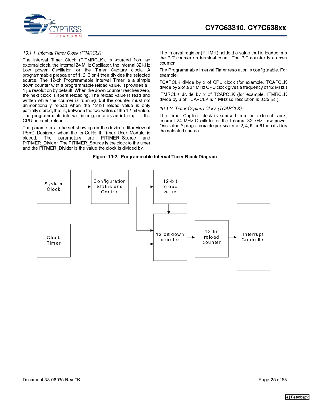 Cypress CY7C638xx, CY7C63310 manual Interval Timer Clock Itmrclk, Timer Capture Clock Tcapclk 