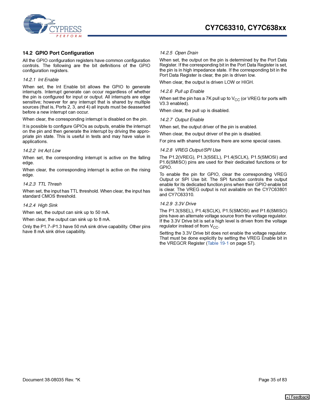 Cypress CY7C638xx, CY7C63310 manual Gpio Port Configuration 