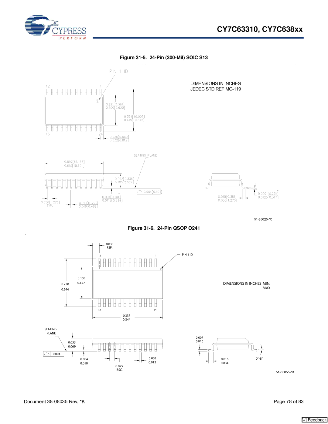 Cypress CY7C63310, CY7C638xx manual Pin 300-Mil Soic S13 